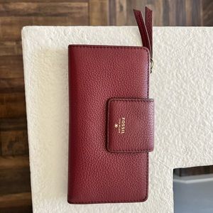 Leather Wine Fossil Wallet